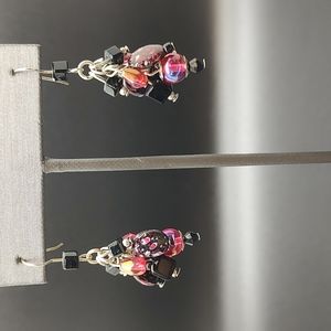 Black and Pink glass bead dangle earrings